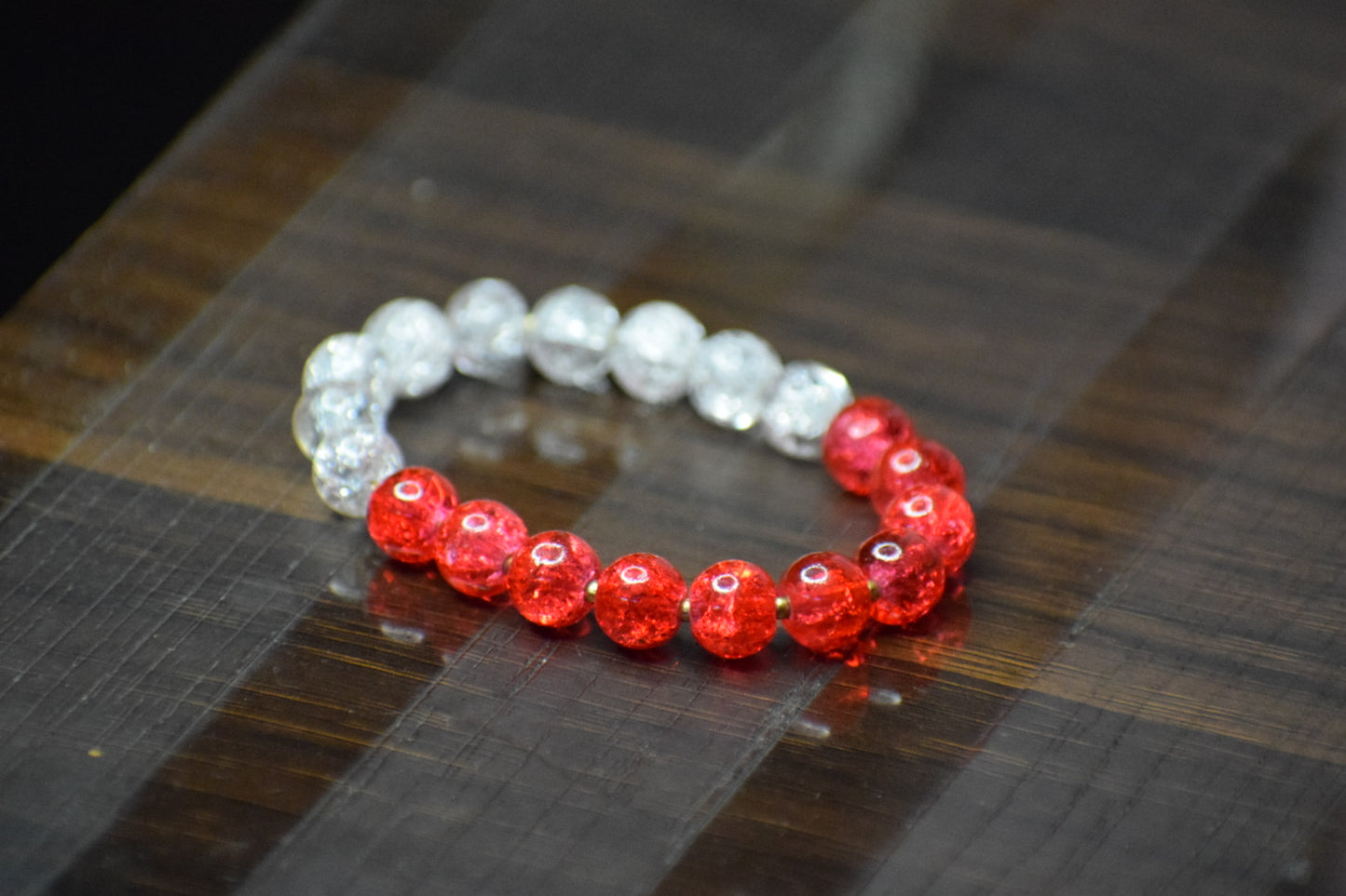 Aries Dual Energy Bracelet – Red & Clear Crackle Beads with Gold Accents | Cosmic Veil Collection