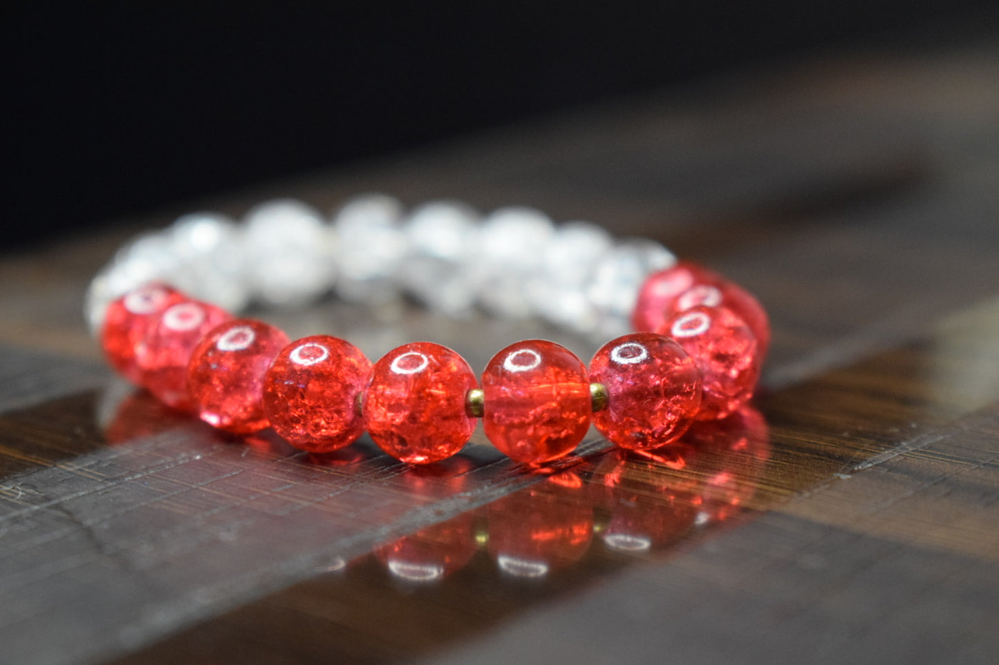 Aries Dual Energy Bracelet – Red & Clear Crackle Beads with Gold Accents | Cosmic Veil Collection