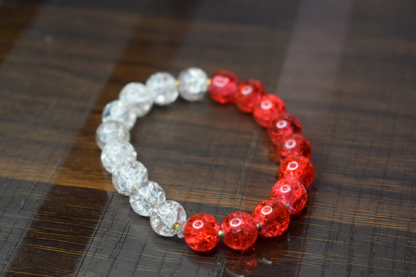 Aries Dual Energy Bracelet – Red & Clear Crackle Beads with Gold Accents | Cosmic Veil Collection