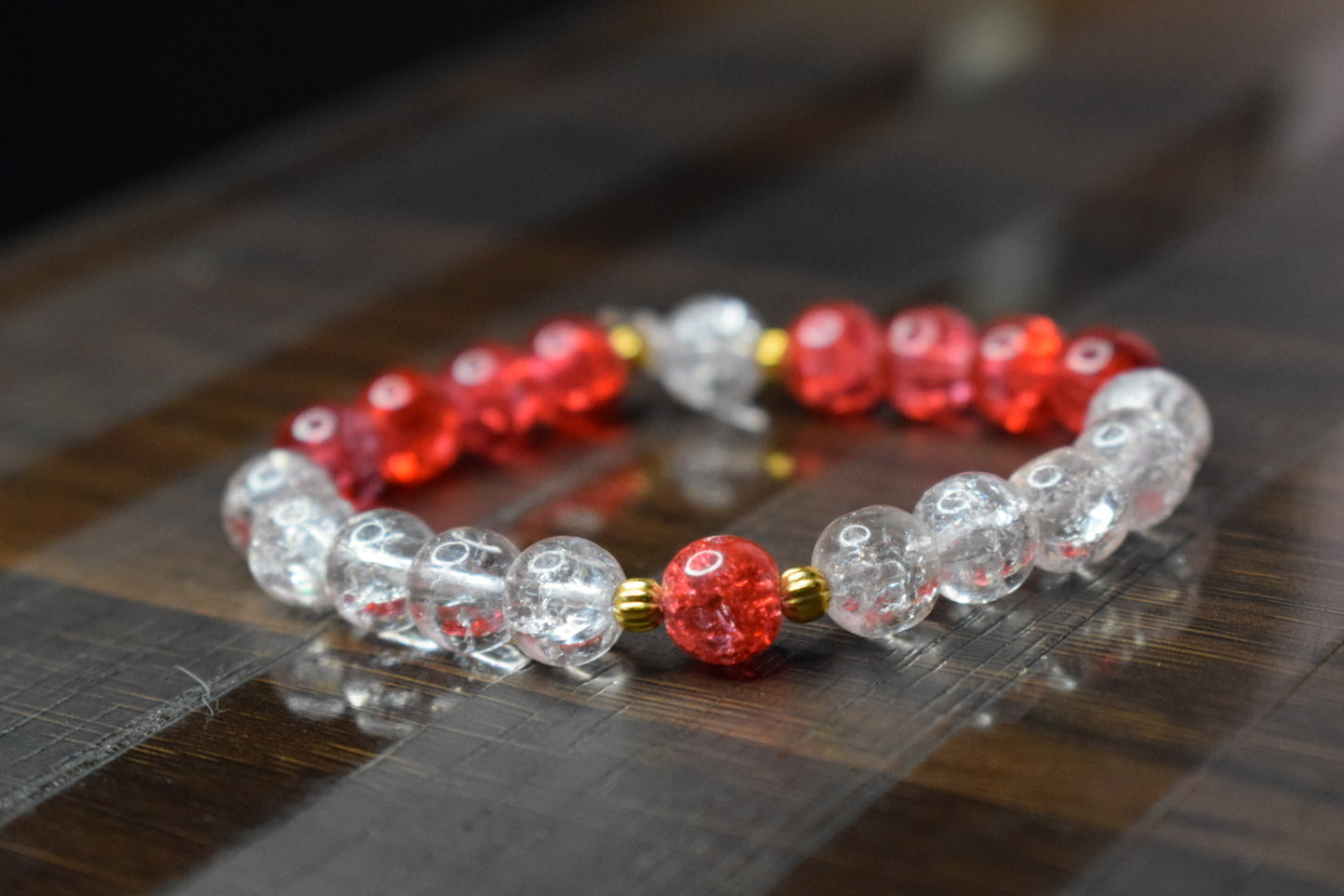 Aries Harmony Bracelet – Blended Red & Clear Crackle Beads | Cosmic Veil Collection