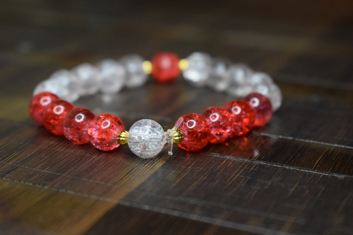 Aries Harmony Bracelet – Blended Red & Clear Crackle Beads | Cosmic Veil Collection