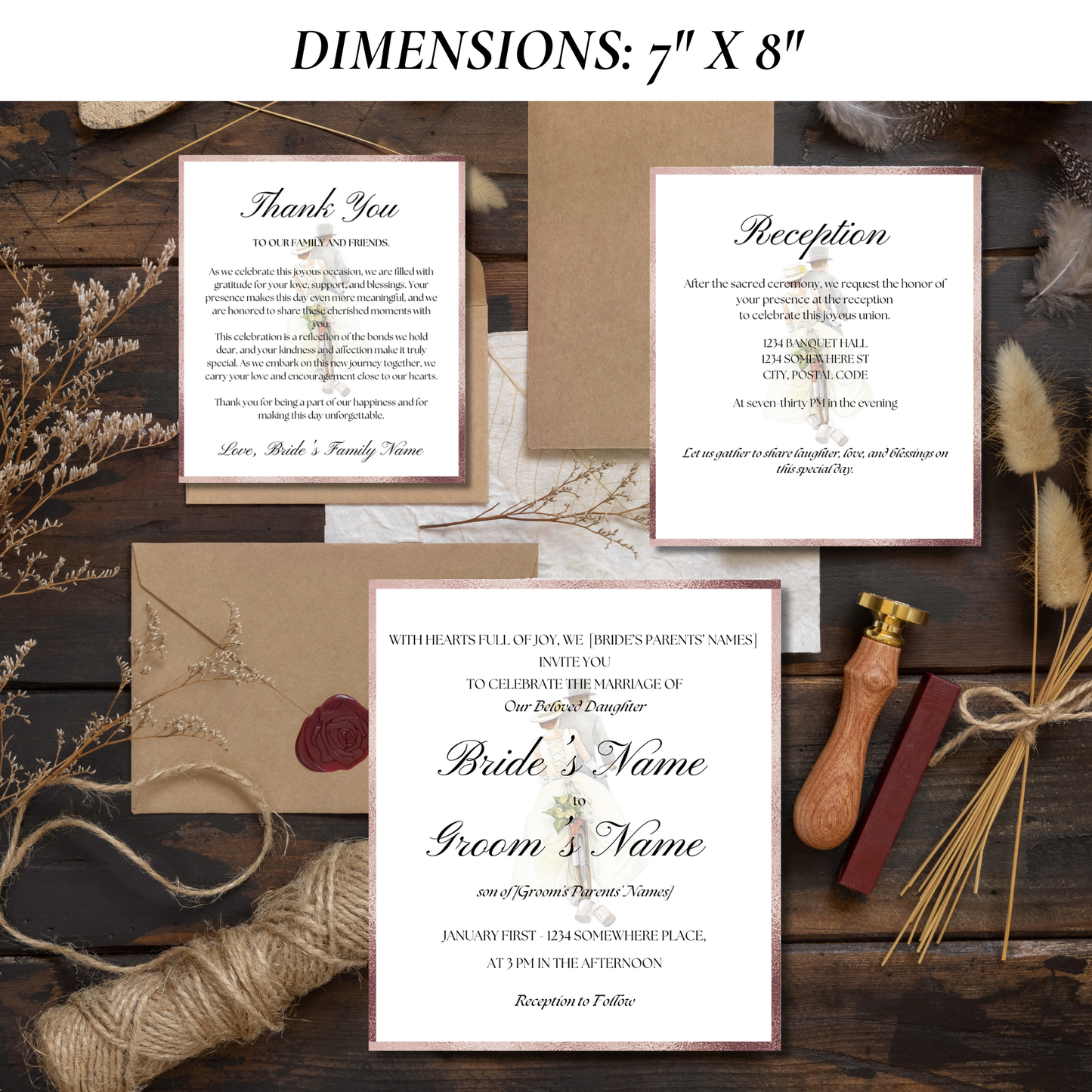 Minimalist Christian Wedding Invitation Set | 5-Page Personalized Cards (Digital Download)