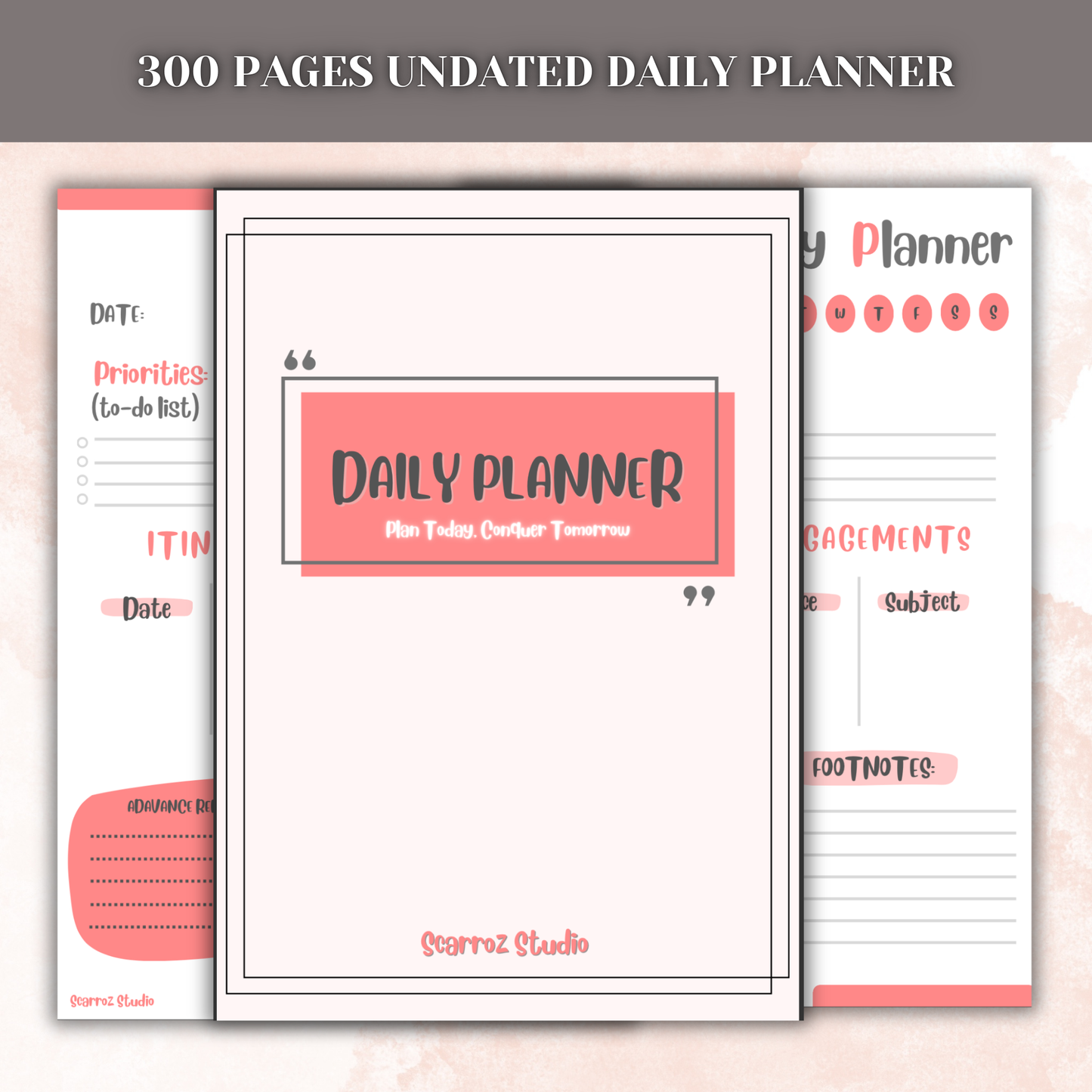 Undated Daily Planner | 300 Pages | To-Do, Itinerary & Organizer | for Students, Teachers, Parents, Pros | High-Quality Paper