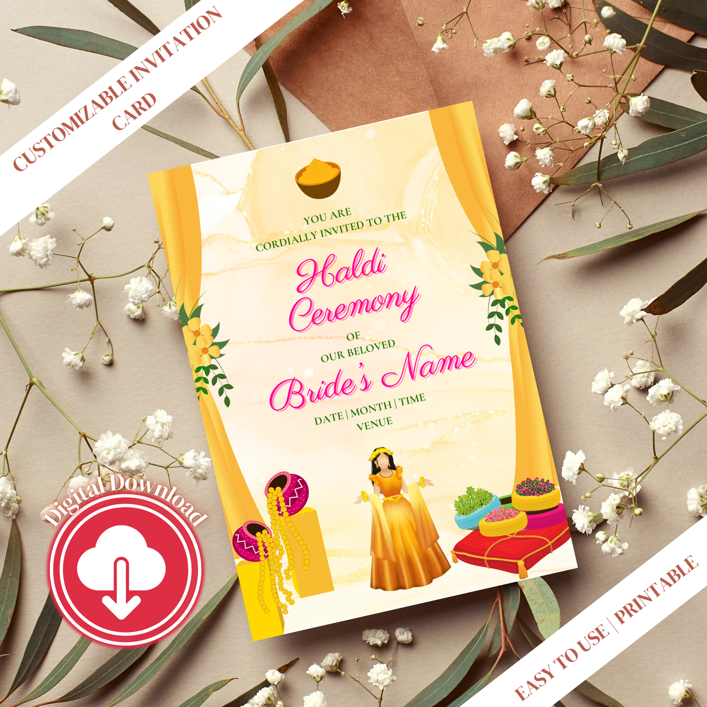 Haldi Ceremony Invitation for the Bride Digital Product