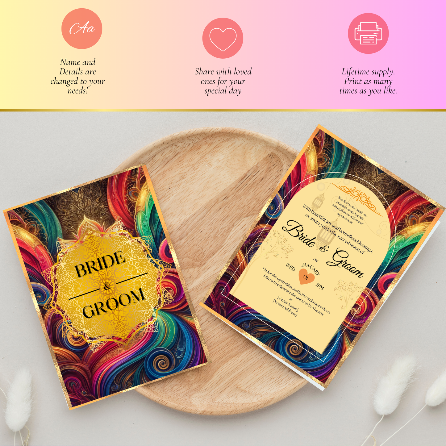 Colorful & Modern Indian Wedding Invitation Digital Download