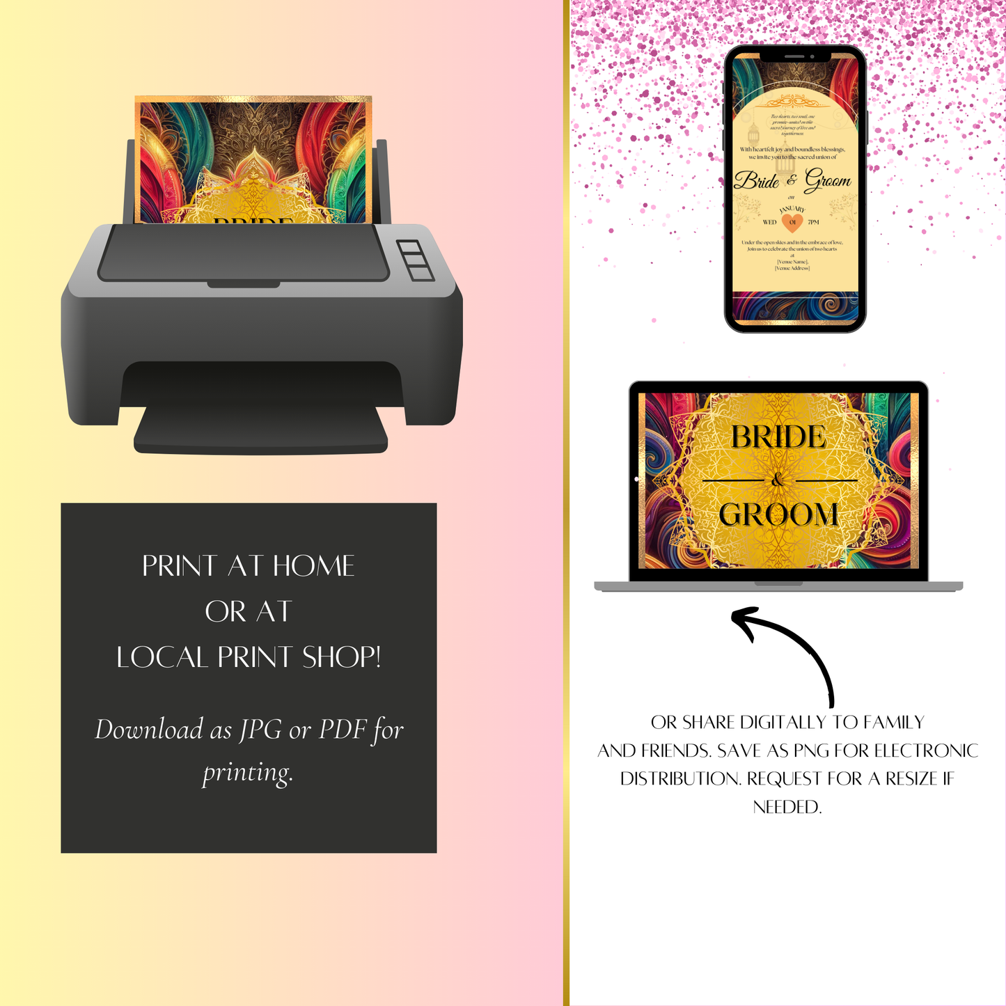 Colorful & Modern Indian Wedding Invitation Digital Download