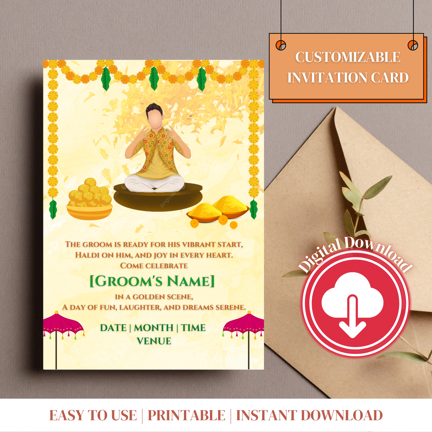 Haldi Ceremony Invitation for the Groom Digital Product