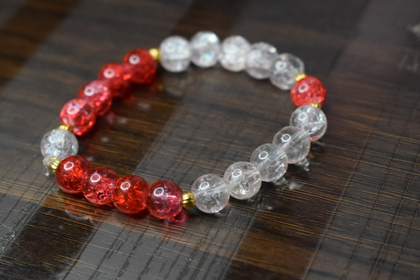 Aries Harmony Bracelet – Blended Red & Clear Crackle Beads | Cosmic Veil Collection