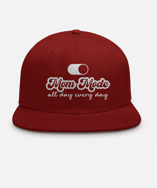 Snapback Cap for Mother's Day – "Mom Mode All Day Everyday" – Red & Black, Unisex, 100% Cotton, Adjustable